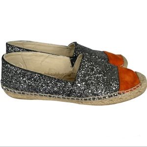 BODEN Silver Glitter Orange Toe Slip-On Espadrilles Size 37